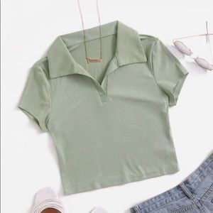 Sage green cropped polo🌱